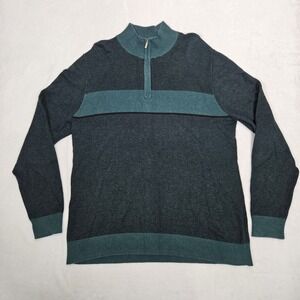 Fairlane Men's XL 1/4 Zip Sweater Cashmere‎ Blend Green Colorblock Soft Pullover